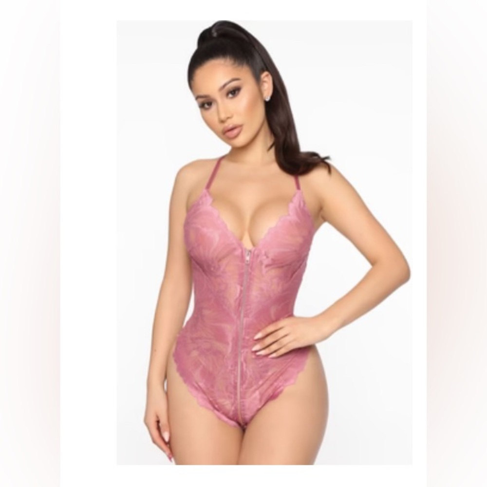 Fashion Nova Floral Secrets Zip Up Teddy Lingerie Club Wear Rose Pink L/XL Large